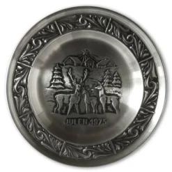 1975 Astri Holthe Norwegian Pewter Christmas Plate, Reindeer In Snowy Landscape