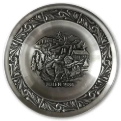 1986 Astri Holthe Norwegian Pewter Christmas Plate, Sleighride In The Snow