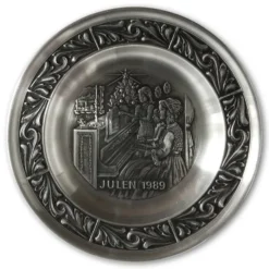 1989 Astri Holthe Norwegian Pewter Christmas Plate, Christmas Hymns On The Piano