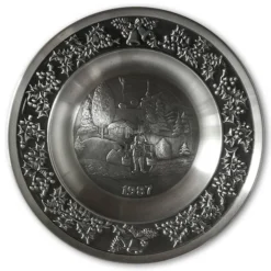 1987 Måstad Pewter Christmas Plate, Mountain Homestead